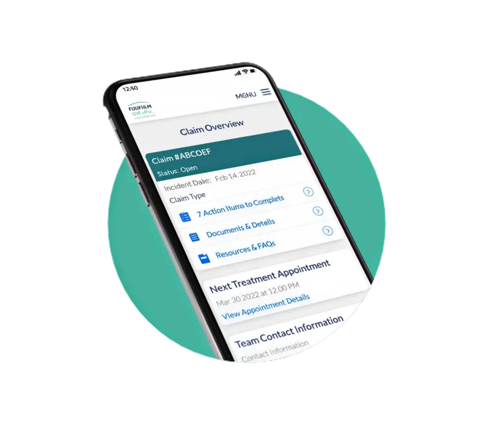 Smartphone showing a claim overview screen in the FFVA Mutual claims app